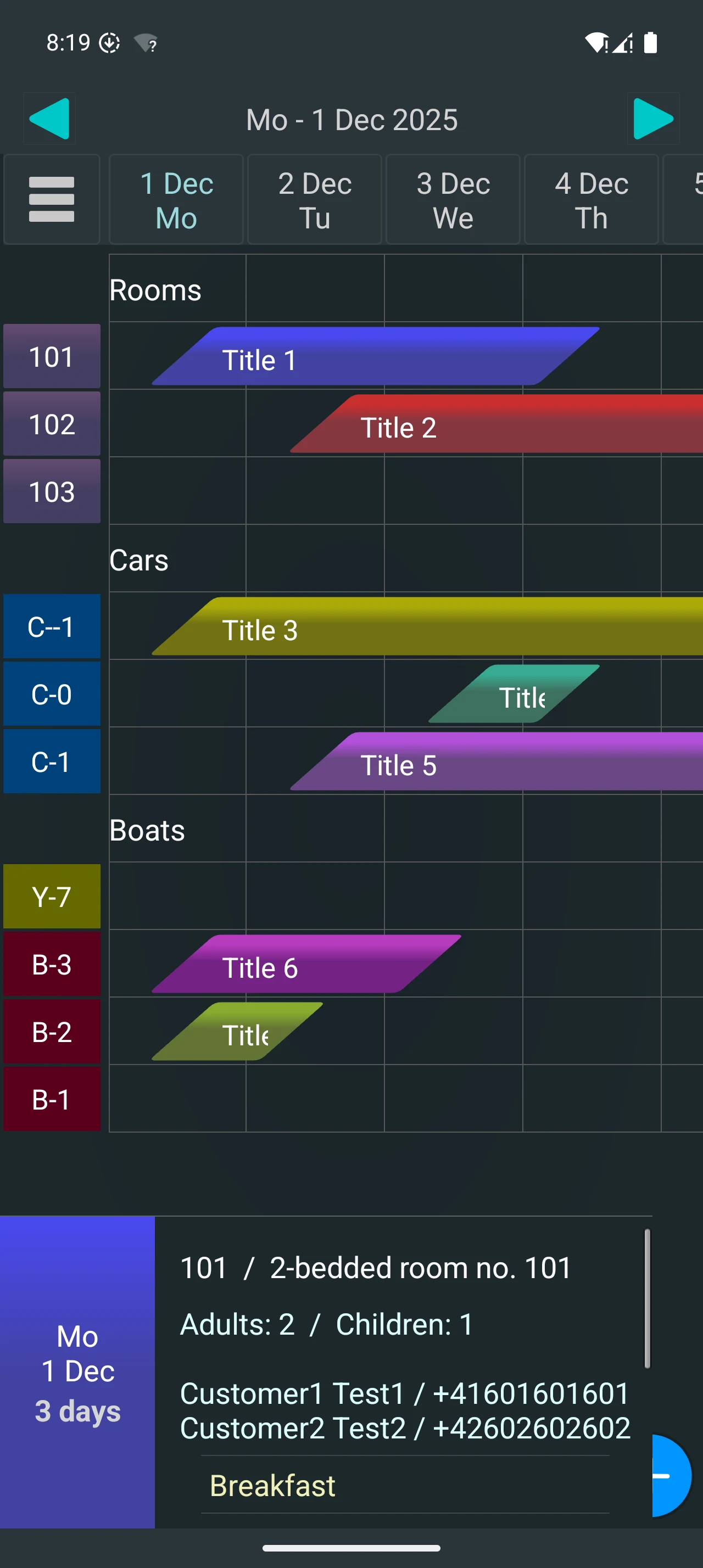 Customer Booking Manager Lt. screenshot